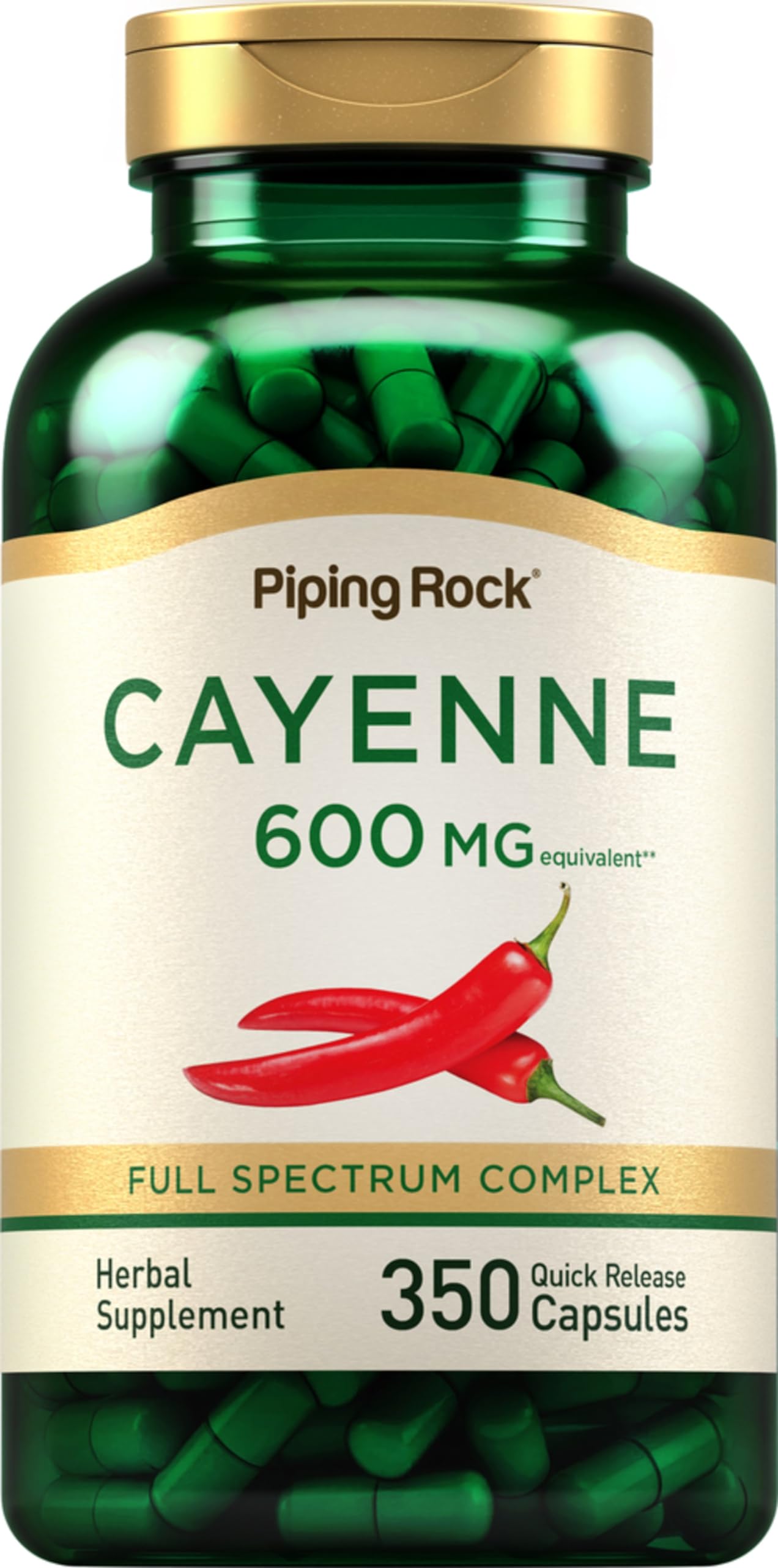 Piping Rock Cayenne Pepper Capsules 600mg | 350 Count | Non-GMO, Gluten Free