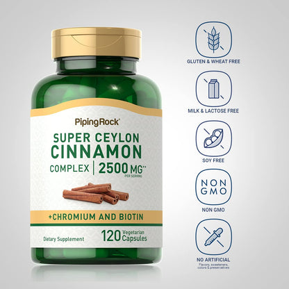 Piping Rock Ceylon Cinnamon 2500 mg Capsules 120 Count