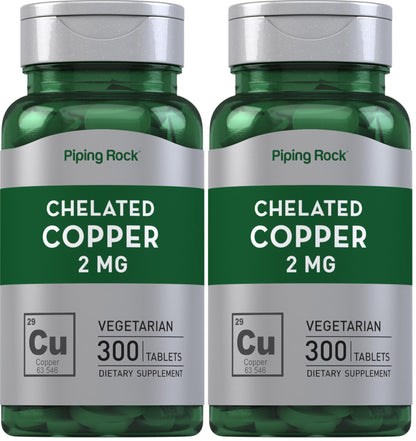 Piping Rock Chelated Copper 2 mg - 300 Tablets - Vegetarian, Non-GMO, Gluten Free (Pack of 2)