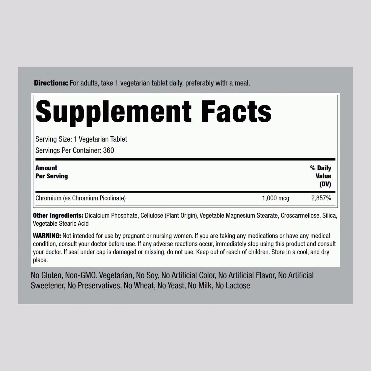 Piping Rock Chromium Picolinate 1000mcg – 360 Tablets | Vegetarian, Non-GMO, Gluten Free