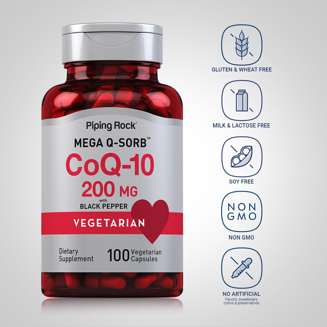 Piping Rock CoQ10 200mg Capsules – 100 Pills (Pack of 2) with Black Pepper Extract
