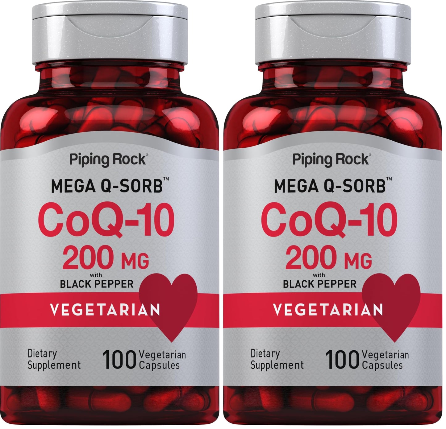 Piping Rock CoQ10 200mg Capsules – 100 Pills (Pack of 2) with Black Pepper Extract