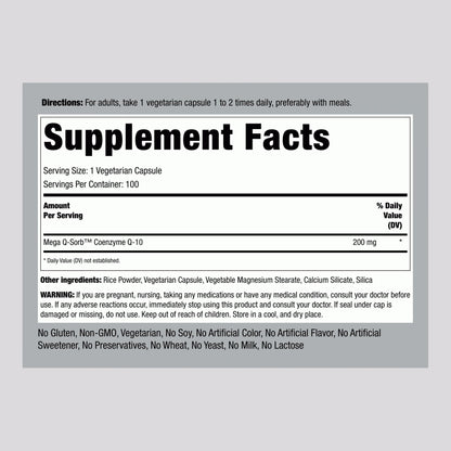 Piping Rock CoQ10 200mg Capsules – 100 Pills (Pack of 2) with Black Pepper Extract