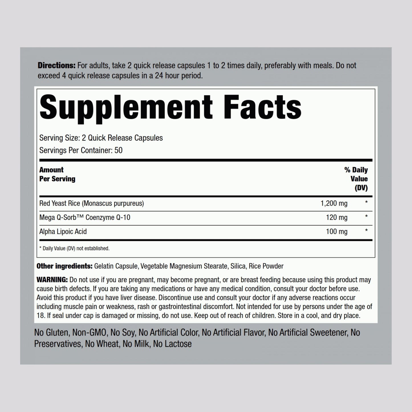 Piping Rock CoQ10 120mg – 100 Capsules | Red Yeast Rice & Alpha Lipoic Acid | Non-GMO, Gluten Free