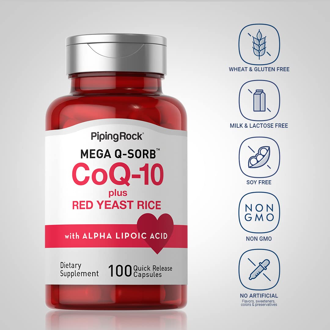 Piping Rock CoQ10 120mg – 100 Capsules | Red Yeast Rice & Alpha Lipoic Acid | Non-GMO, Gluten Free