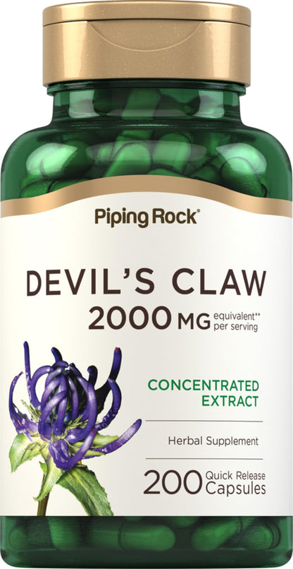 Piping Rock Devils Claw 2000mg | 200 Capsules | Herbal Supplement | Concentrated Extract | Non-GMO, Gluten Free