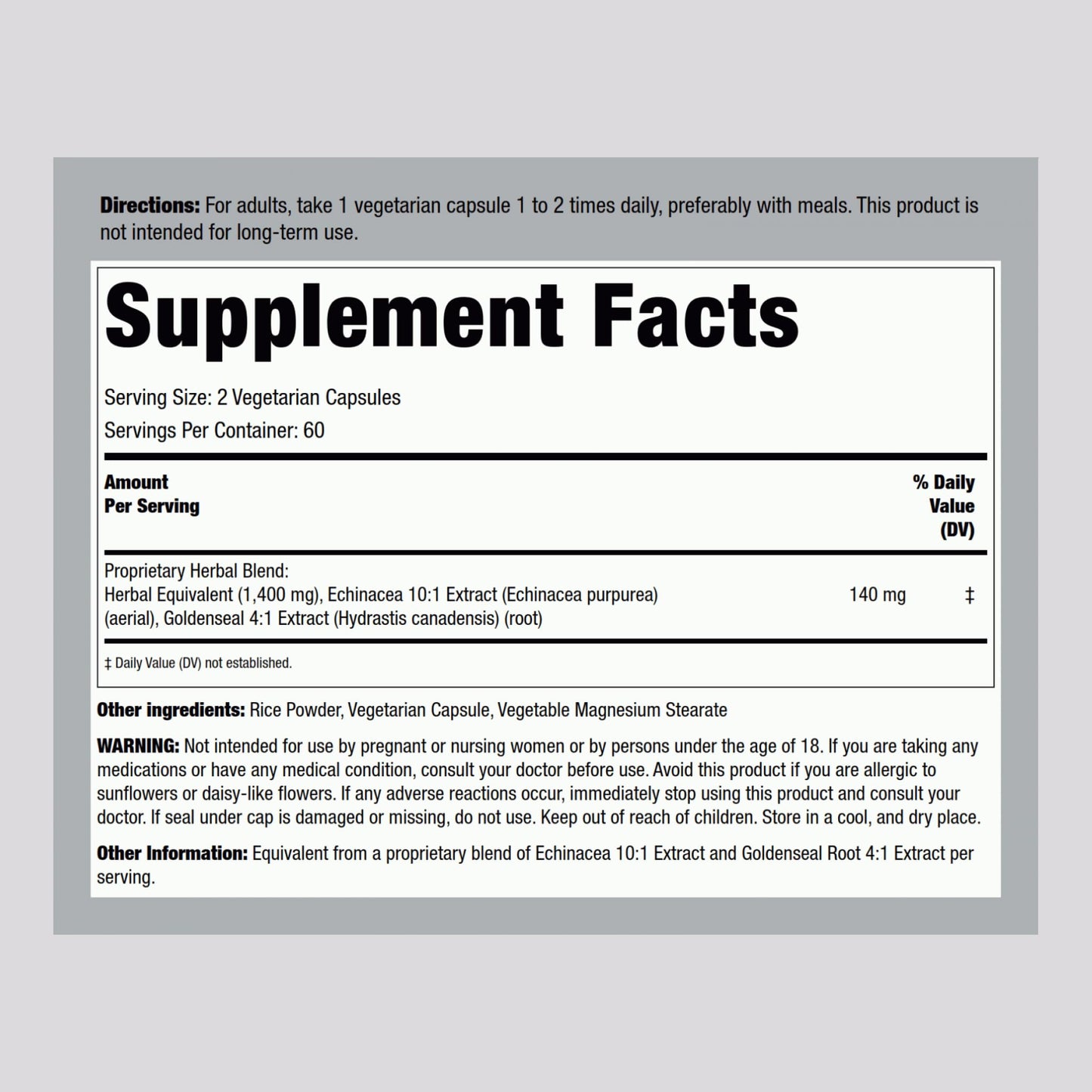 Piping Rock Echinacea Goldenseal Capsules 1400mg – 120 Vegetarian Capsules | Non-GMO, Gluten Free