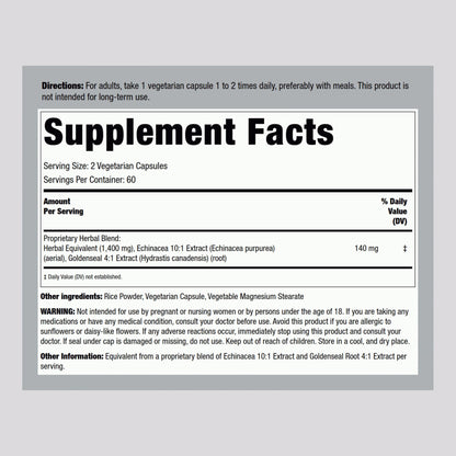 Piping Rock Echinacea Goldenseal Capsules 1400mg – 120 Vegetarian Capsules | Non-GMO, Gluten Free