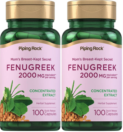 Piping Rock Fenugreek Capsules 2000mg | 100 Pills | Pack of 2 | Non-GMO, Gluten Free