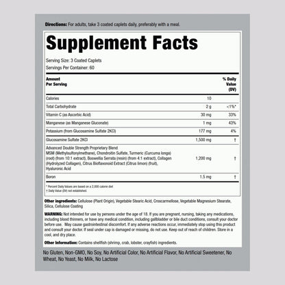 Piping Rock Glucosamine Chondroitin MSM Plus Turmeric – 180 Caplets | Double Strength