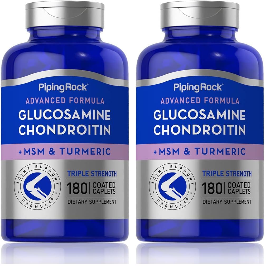 Piping Rock Glucosamine Chondroitin MSM Turmeric – 180 Caplets, Triple Strength (Pack of 2) | Non-GMO & Gluten Free