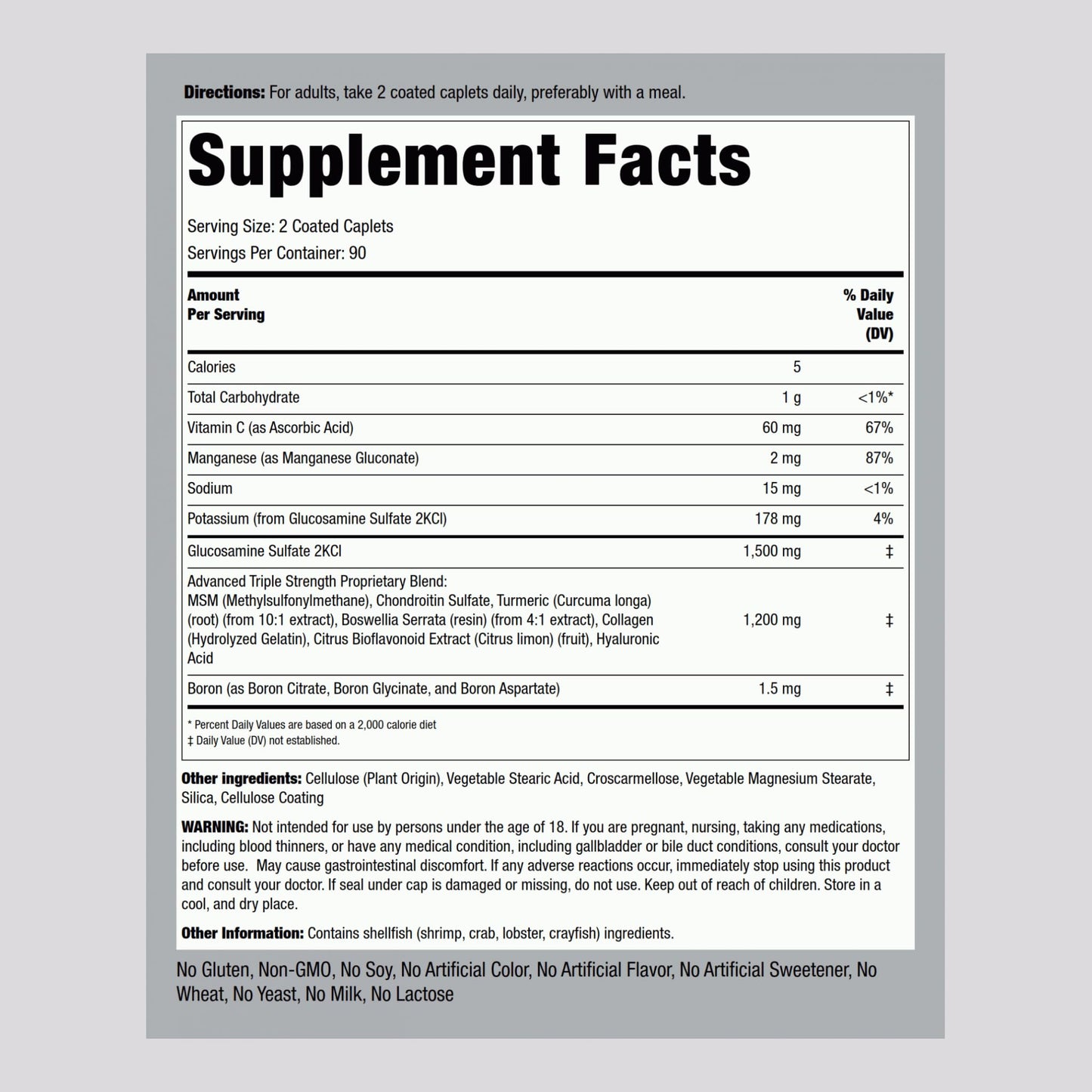 Piping Rock Glucosamine Chondroitin MSM Turmeric – 180 Caplets, Triple Strength (Pack of 2) | Non-GMO & Gluten Free