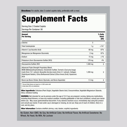Piping Rock Glucosamine Chondroitin MSM Turmeric – 180 Caplets, Triple Strength (Pack of 2) | Non-GMO & Gluten Free