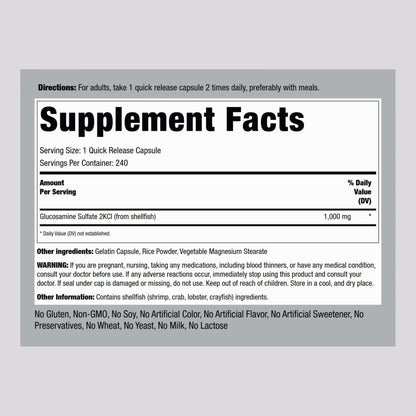 Piping Rock Glucosamine Sulfate 1000mg | 240 Capsules | Joint Support