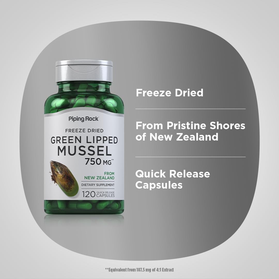 Piping Rock Green Lipped Mussel 750mg – 120 Capsules | NZ Freeze-Dried, Non-GMO, Gluten Free