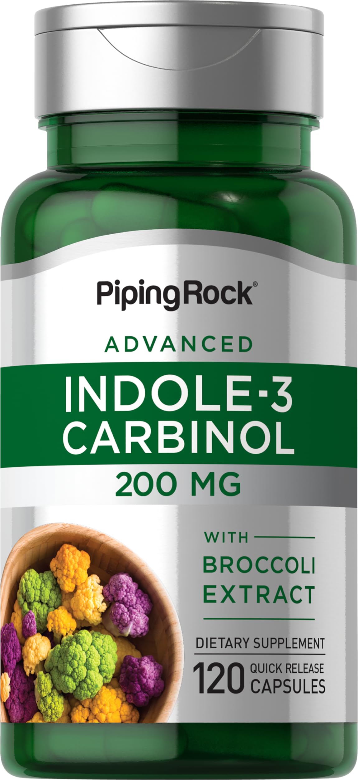Piping Rock Indole-3-Carbinol 200mg - 120 Capsules | I3C + Broccoli Extract | Non-GMO, Gluten Free