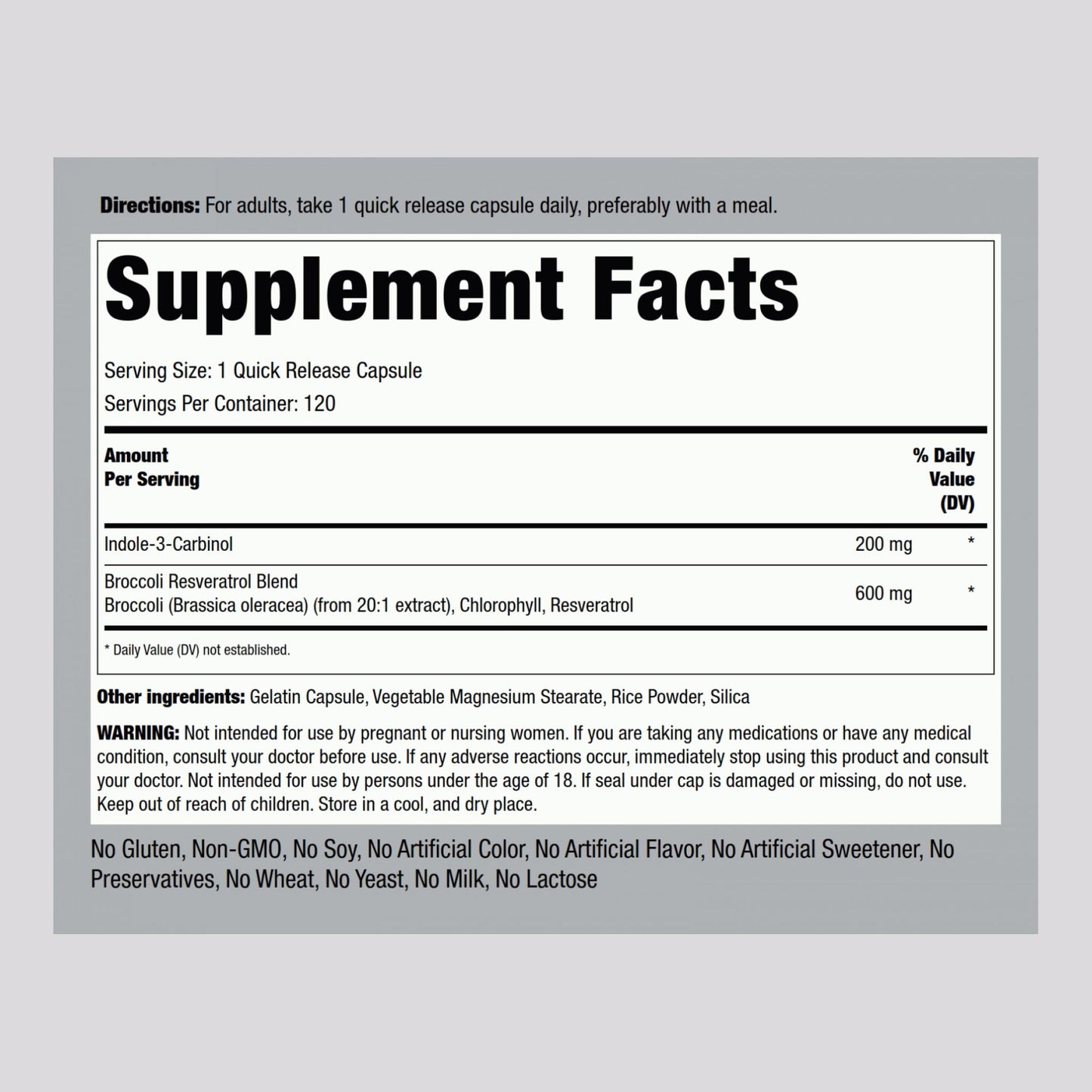 Piping Rock Indole-3-Carbinol 200mg - 120 Capsules | I3C + Broccoli Extract | Non-GMO, Gluten Free
