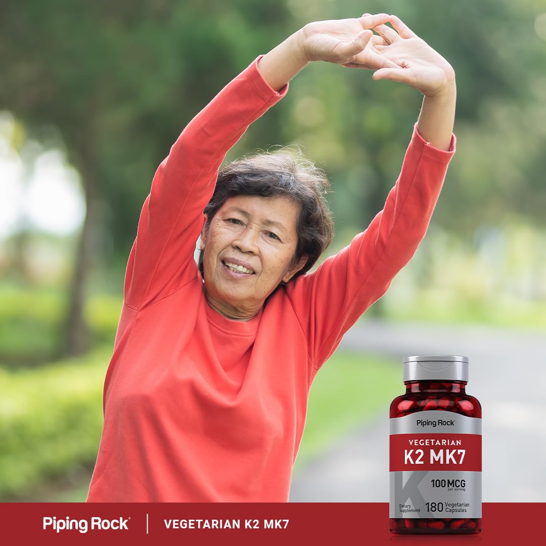 Piping Rock K2 MK7 Vitamin Supplement 100 mcg | 180 Vegetarian Capsules | Pack of 2