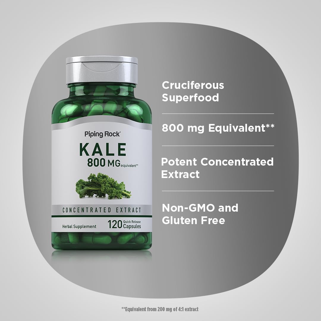 Piping Rock Kale Extract Capsules 800mg – 120 Count, Gluten Free & Non-GMO