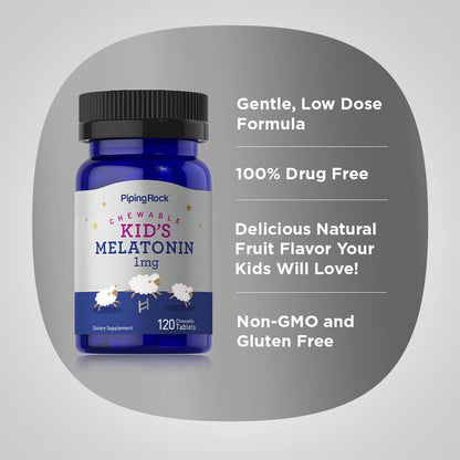 Piping Rock Kids Melatonin 1mg | 120 Chewables | Pack of 2