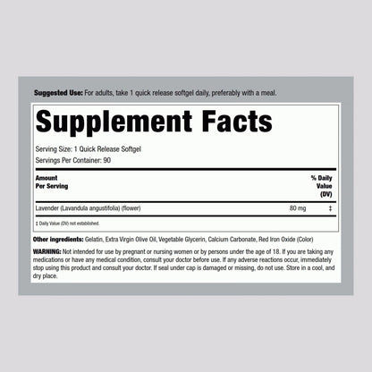 Piping Rock Lavender Calm Pills 80mg – 90 Softgels (Pack of 2) – Non-GMO, Gluten Free