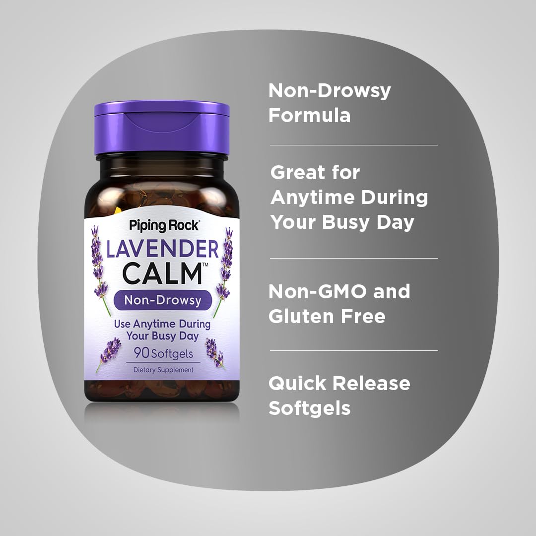 Piping Rock Lavender Calm Pills – 90 Softgels | Non-Drowsy, Non-GMO & Gluten Free