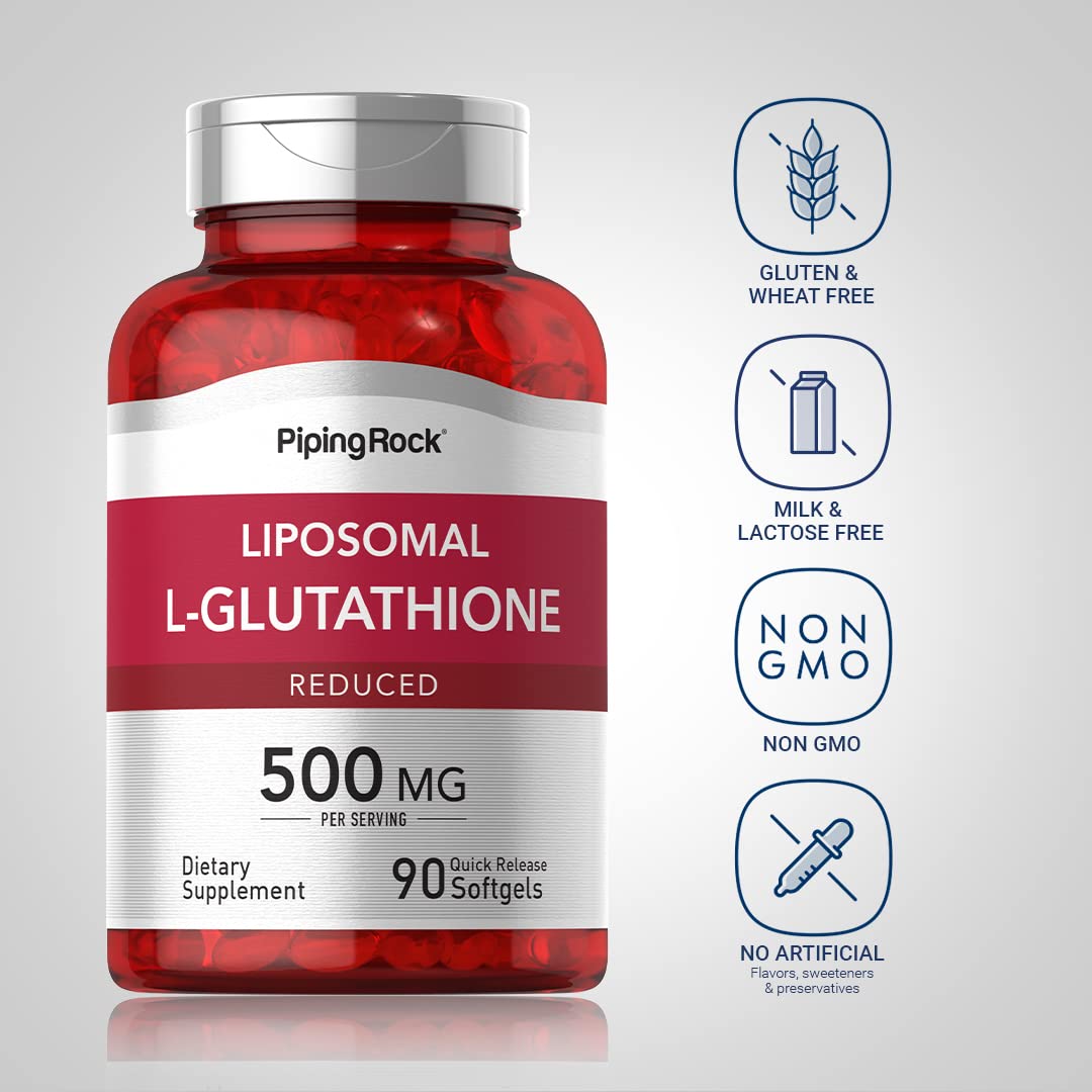 Piping Rock Liposomal Glutathione | 500mg | 90 Softgels | Reduced Supplement | Non-GMO, Gluten Free