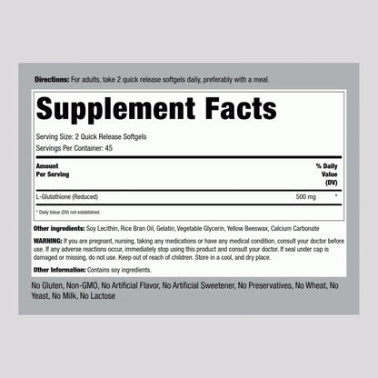 Piping Rock Liposomal Glutathione 500mg | 90 Softgels | Pack of 2 | Non-GMO & Gluten Free