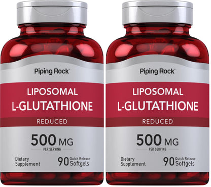 Piping Rock Liposomal Glutathione 500mg | 90 Softgels | Pack of 2 | Non-GMO & Gluten Free
