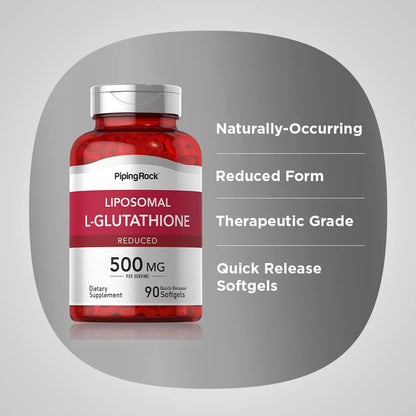 Piping Rock Liposomal Glutathione 500mg | 90 Softgels | Pack of 2 | Non-GMO & Gluten Free