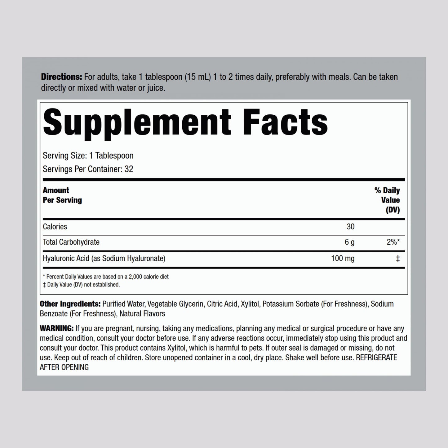 Piping Rock Liquid Hyaluronic Acid Supplement – 100mg, 16 fl oz | Natural Berry Flavor | Vegetarian, Non-GMO, Gluten Free