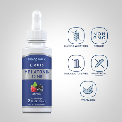 Piping Rock Liquid Melatonin 10mg – Berry Flavor Drops, 2oz | Non-GMO, Gluten Free