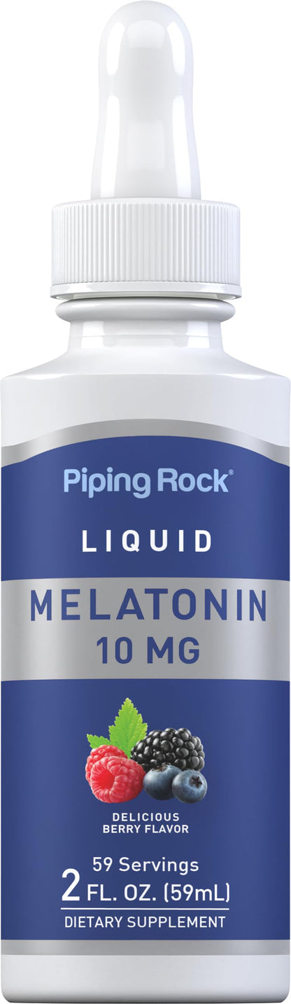 Piping Rock Liquid Melatonin 10mg – Berry Flavor Drops, 2oz | Non-GMO, Gluten Free