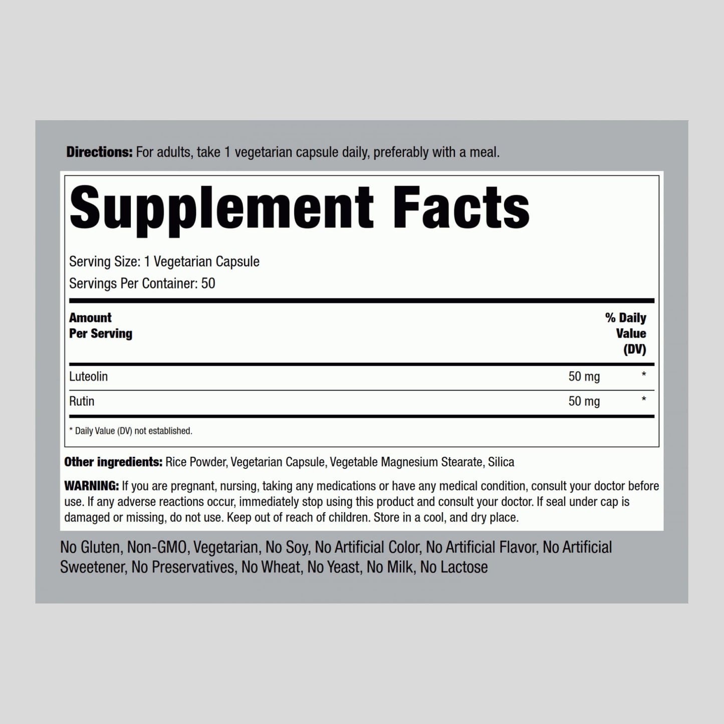 Piping Rock Luteolin Supplement 100mg | 50 Capsules | Rutin Complex | Vegetarian, Non-GMO, Gluten Free (Pack of 2)