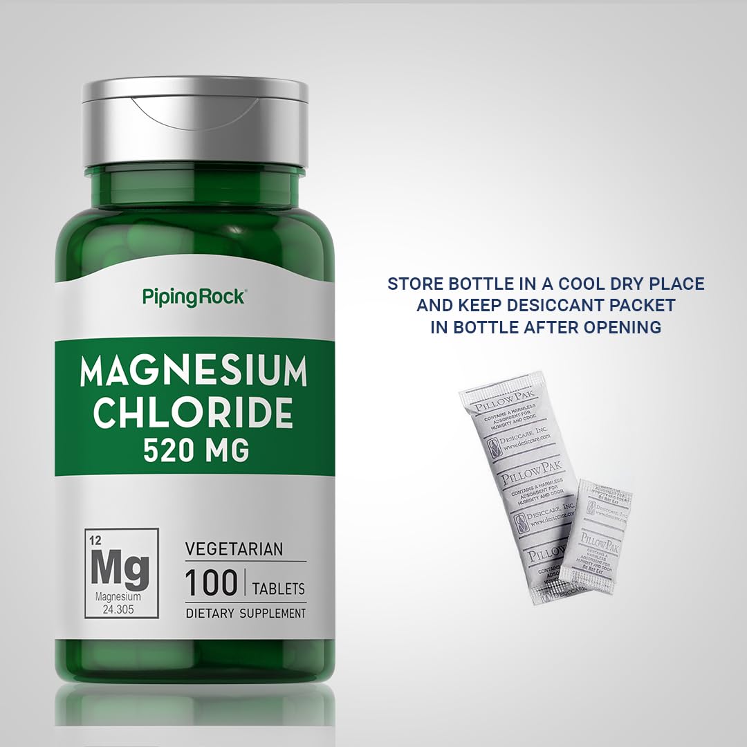 Piping Rock Magnesium Chloride 520mg – 100 Tablets | Vegetarian, Non-GMO, Gluten Free (Pack of 2)