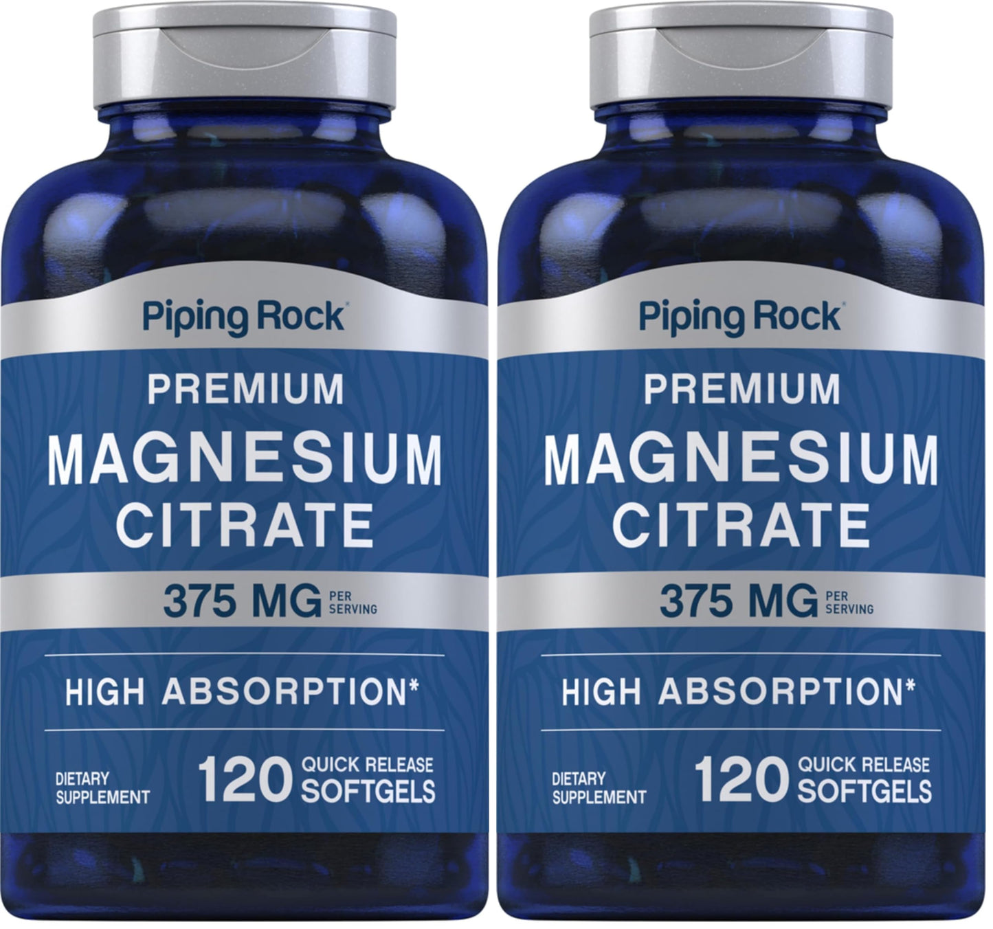 Piping Rock Magnesium Citrate 375 mg - 120 Softgels - High Absorption - Non-GMO, Gluten Free (Pack of 2)