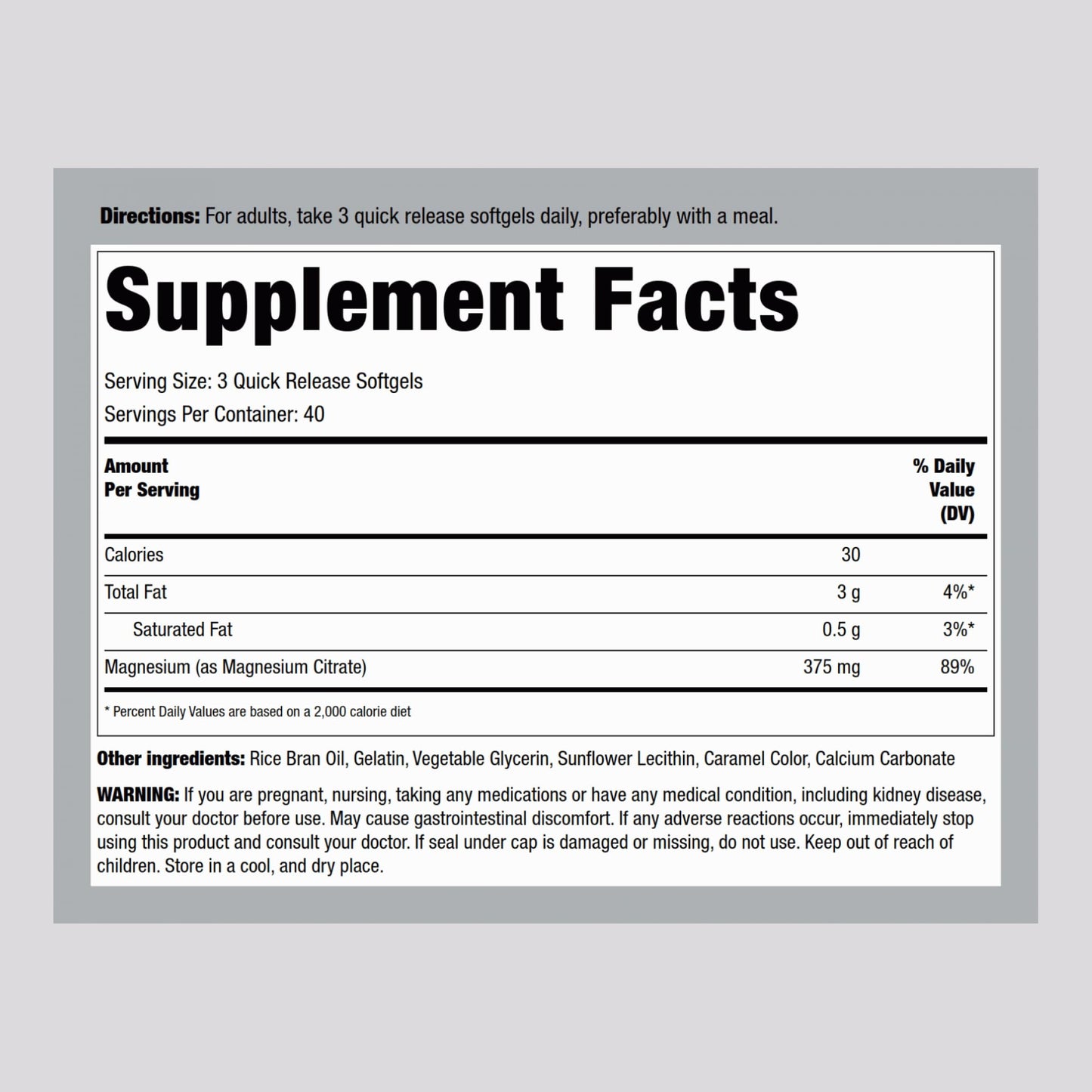 Piping Rock Magnesium Citrate 375 mg - 120 Softgels - High Absorption - Non-GMO, Gluten Free (Pack of 2)