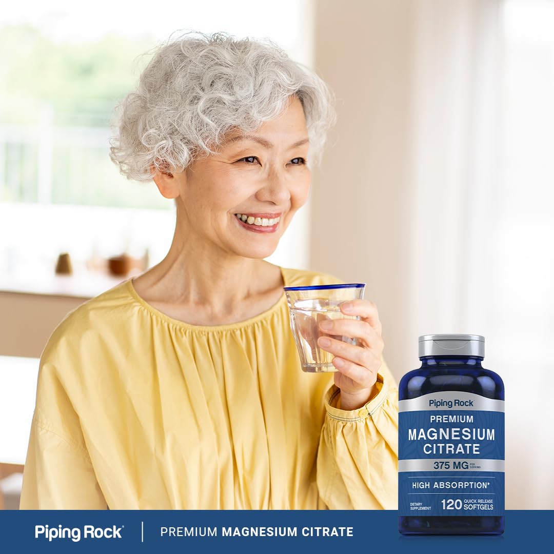 Piping Rock Magnesium Citrate 375 mg - 120 Softgels - High Absorption - Non-GMO, Gluten Free (Pack of 2)