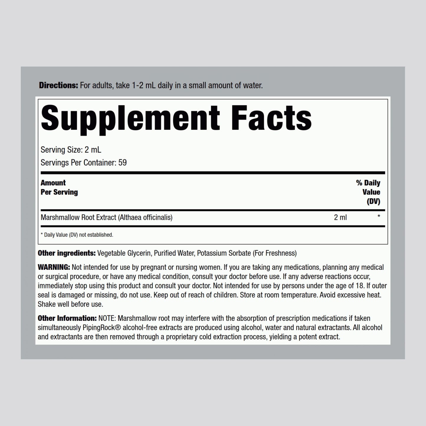 Piping Rock Marshmallow Root Extract Liquid — Alcohol-Free Tincture (4 Oz), Vegetarian, Non-GMO, Gluten Free