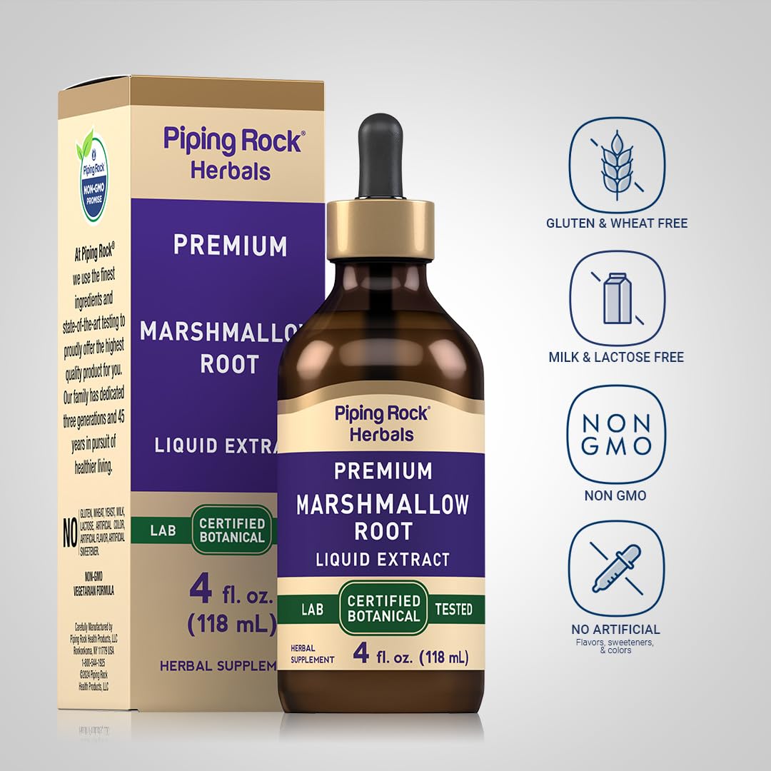 Piping Rock Marshmallow Root Extract Liquid — Alcohol-Free Tincture (4 Oz), Vegetarian, Non-GMO, Gluten Free