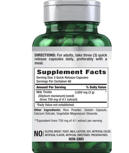 Piping Rock Milk Thistle 3000mg – 200 Capsules (Non-GMO, Gluten Free)