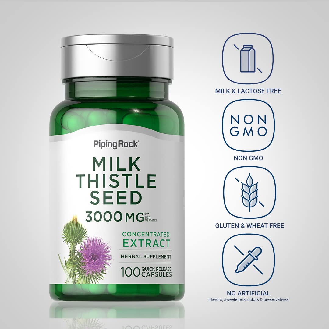 Piping Rock Milk Thistle 3000mg – 100 Capsules | Non-GMO & Gluten Free (Pack of 2)