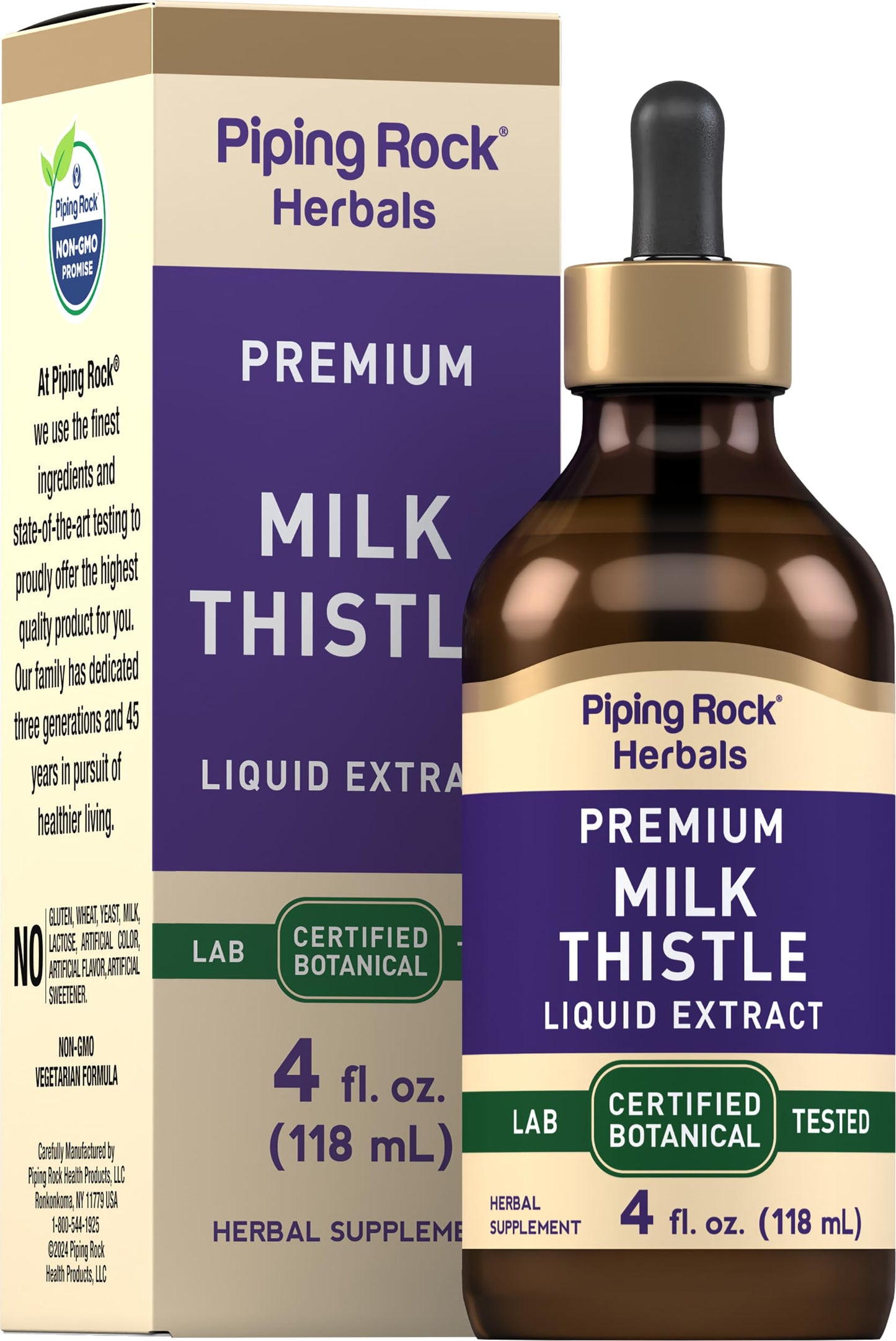 Milk Thistle Extract Liquid Drops - Piping Rock | 4 oz | Alcohol Free | Vegetarian | Non-GMO | Gluten Free
