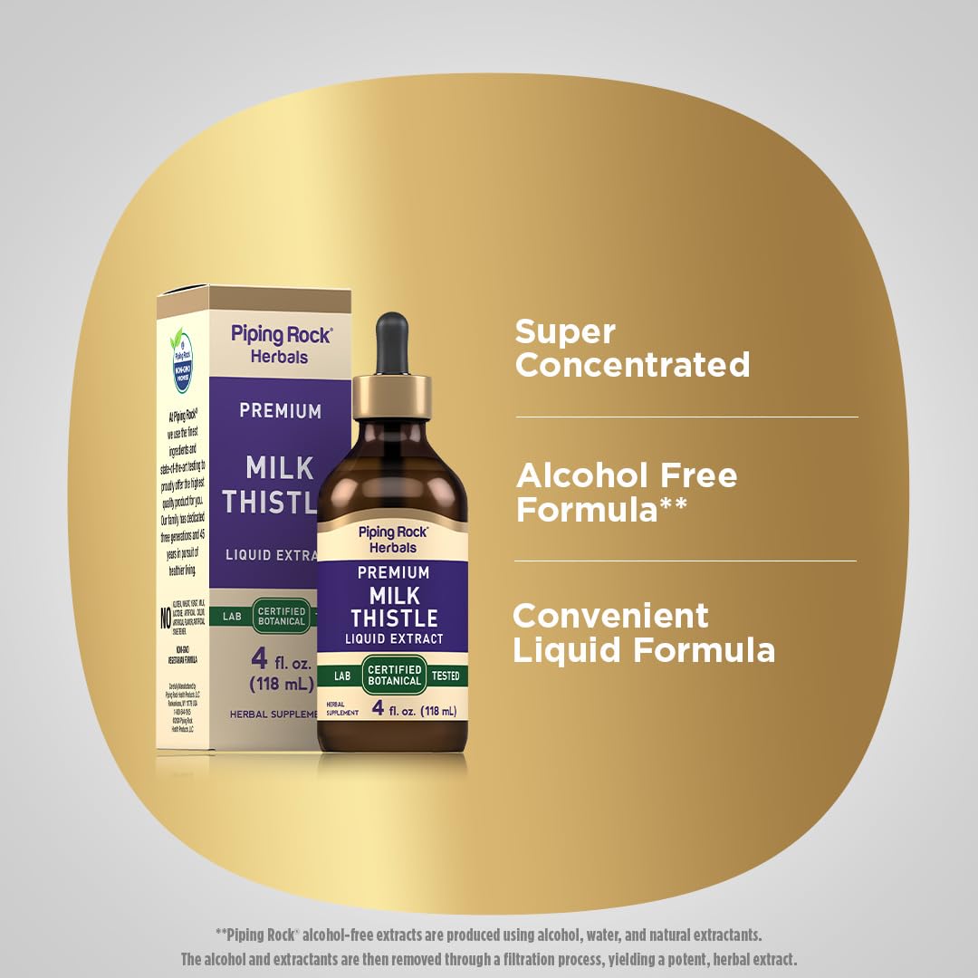 Milk Thistle Extract Liquid Drops - Piping Rock | 4 oz | Alcohol Free | Vegetarian | Non-GMO | Gluten Free
