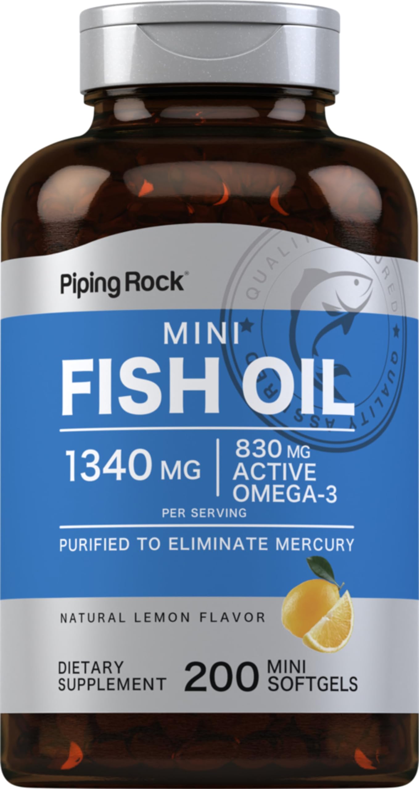 Piping Rock Mini Fish Oil 1340mg | 200 Softgels | Omega-3 Lemon Flavor | Non-GMO & Gluten Free