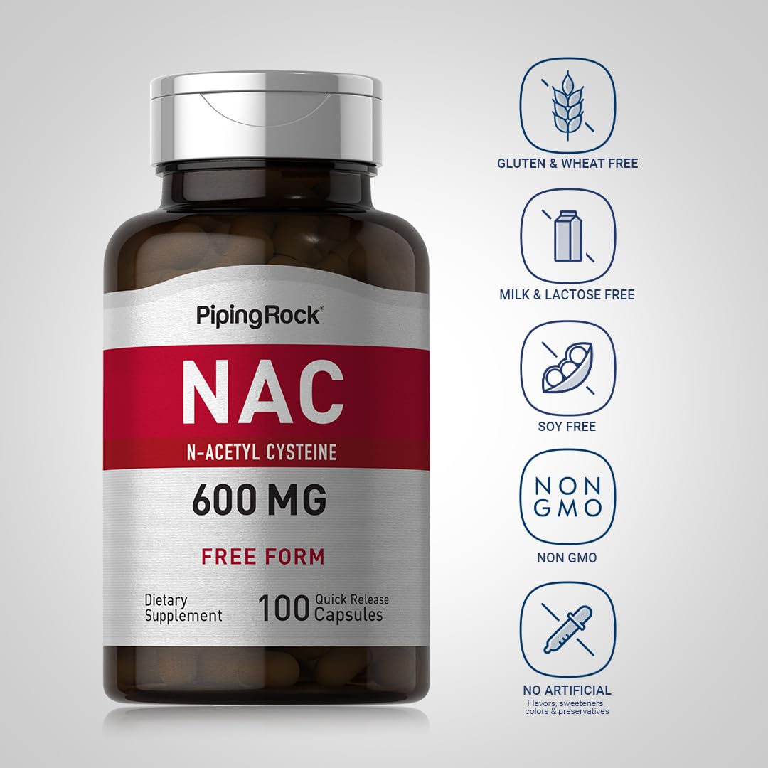 Piping Rock NAC 600mg N-Acetyl Cysteine - 100 Capsules | Non-GMO, Gluten Free