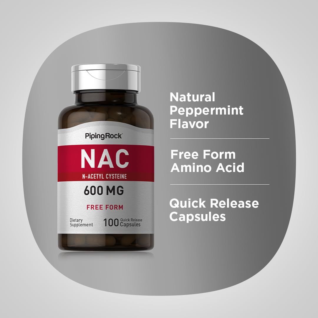 Piping Rock NAC 600mg N-Acetyl Cysteine – 100 Capsules (Pack of 2)