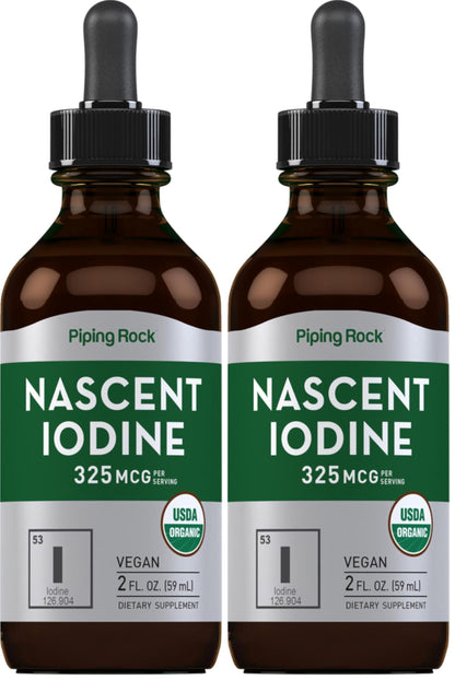 Piping Rock Nascent Iodine Drops Organic | 2 fl oz | Liquid Vegan Supplement | Non-GMO, Gluten Free (Pack of 2)