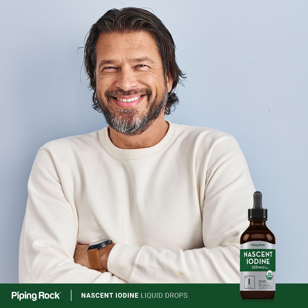 Piping Rock Nascent Iodine Drops Organic | 2 fl oz | Liquid Vegan Supplement | Non-GMO, Gluten Free (Pack of 2)