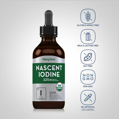 Piping Rock Nascent Iodine Drops Organic | 2 fl oz | Liquid Vegan Supplement | Non-GMO, Gluten Free (Pack of 2)
